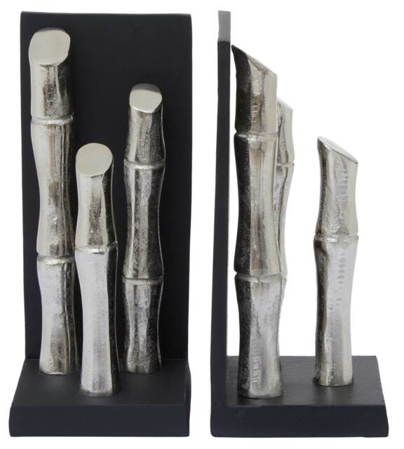 Hiba Set Of Two Silver Finish Bamboo Effect Bookends