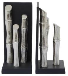 Hiba Set Of Two Silver Finish Bamboo Effect Bookends