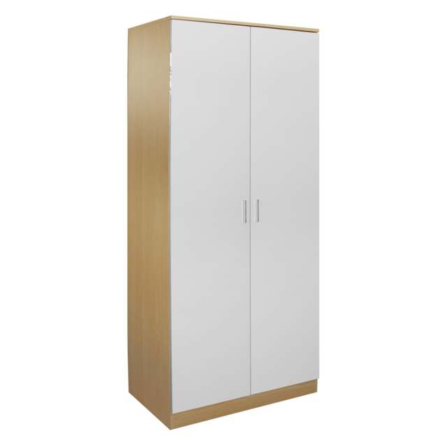 Modern 2-Door Wardrobe, High Gloss Finish In Oak and White White Oak