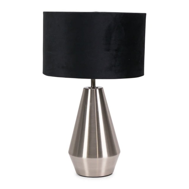 ValueLights Jax Brushed Chrome Touch Table Lamp Black Velvet Shade and Bulb