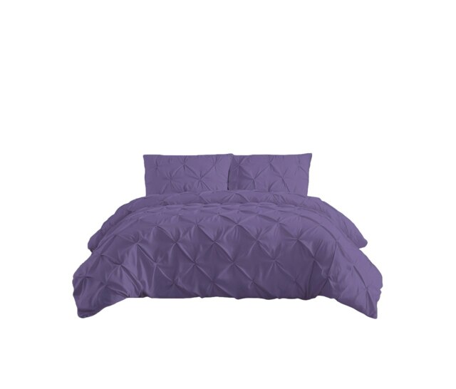 Pintuck Pinch Pleated Polycotton Duvet Cover And Pillowcase/s Set Bed Linen Purple Purple Lilac King