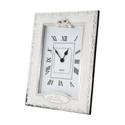 50th Anniversary Clock with Silver Plated Roses and Gold Diamantes
