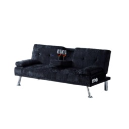 Bluetooth Cinema Crush Velvet Clic Clac Luxury Sofa Bed with Drink Cup Holder In Black