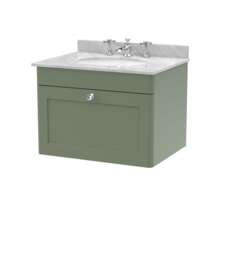 Balterley Swynnerton Traditional 1 Drawer Wall Hung Vanity Unit with Marble Basin, Satin Green, 600mm