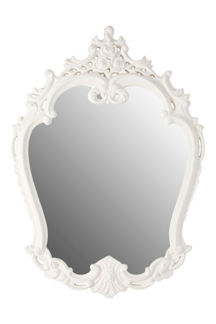 Antique White Rose Crest Wall Mirror,Hanging Mirror,Wall-Mounted Mirror with Decorative Leaf & Flower Motifs White