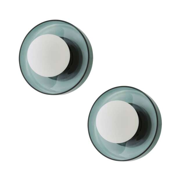 ValueLights Newbury Pair Jade Green Glass IP44 Flush Wall Lights & Bulbs Green