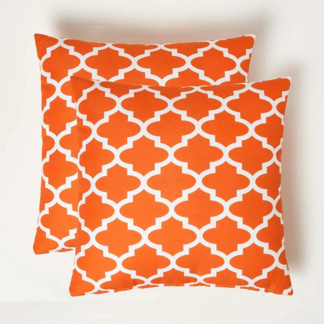 Homescapes Orange Geometric Outdoor Cushion 45 x 45 cm - Set of 2 Orange 45 x 45 cm 2