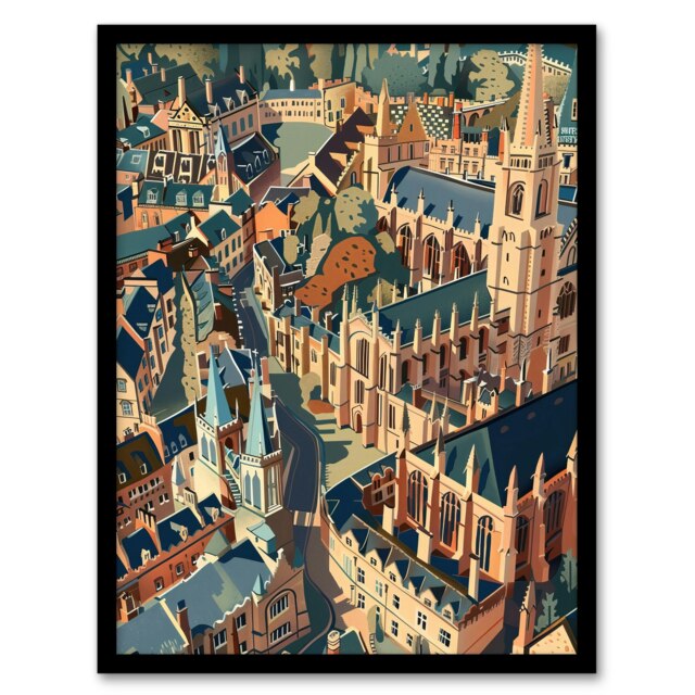 Oxford Cityscape Christ Church Cathedral Black Framed Wall Art Print A4