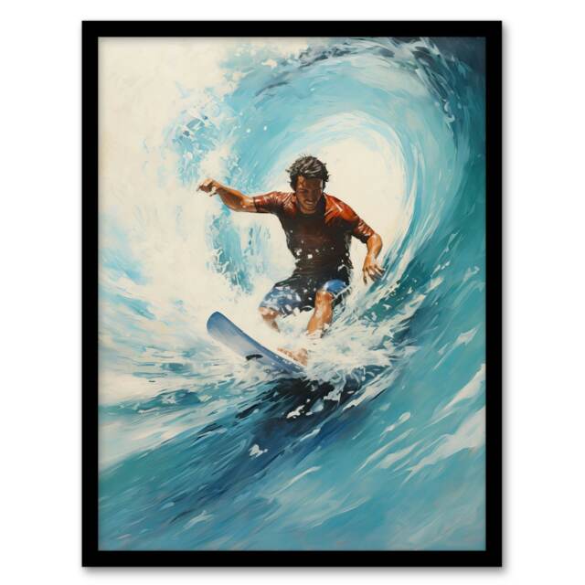 Surfers Crest Wave Surfing Sea Surf Home Decor Black Framed Wall Art Print A4