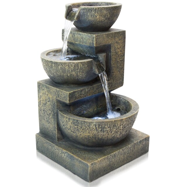 Kendall Stone Effect 3-Tier Cascading Garden Fountain Water Feature with LED Lights H48cm