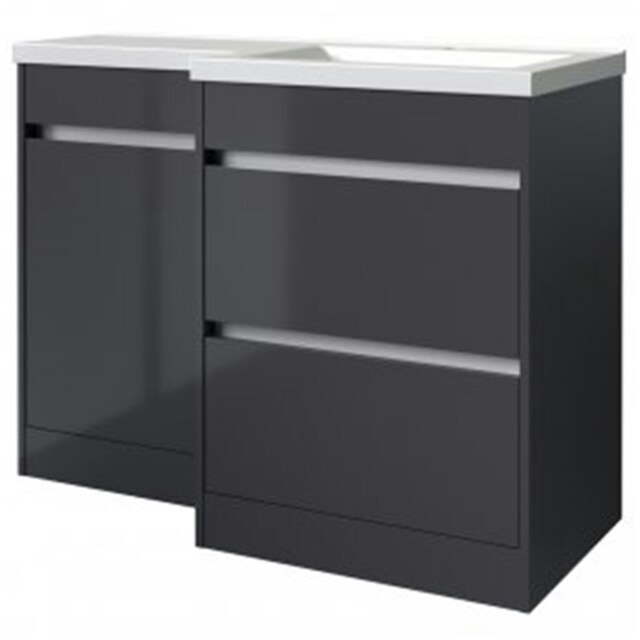 Bathroom Right Handed 2 Drawer Combination Unit with L Shape Basin 1100mm Wide - Storm Grey Gloss - Brassware Not Included Grey Grey 1