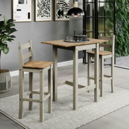 Premium Corona Grey Square High Breakfast Bar Dining Set with Drop Leaf Table and 2 Bar Chairs Grey Grey One Size 1