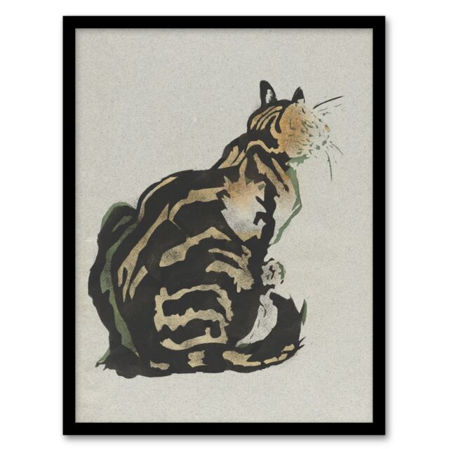 "Sitting Cat Art Nouveau Painting Steinlen Framed Wall Art Print 12X16"""