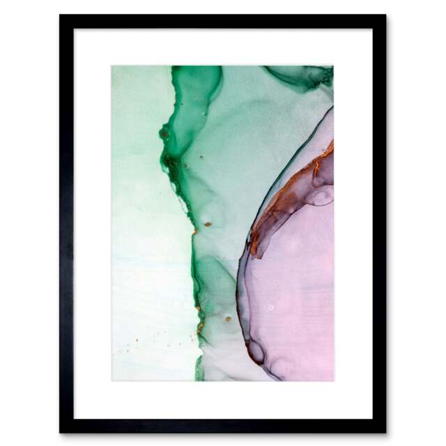 "Abstract Fluid Paint Green Pink 9x7"" Black Framed Wall Art Print"