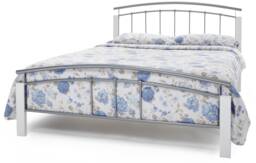5ft King Size Silver metal tubular bed frame, white painted wood corner posts.Strong sturdy frame bedstead base. Multi Silver & White King