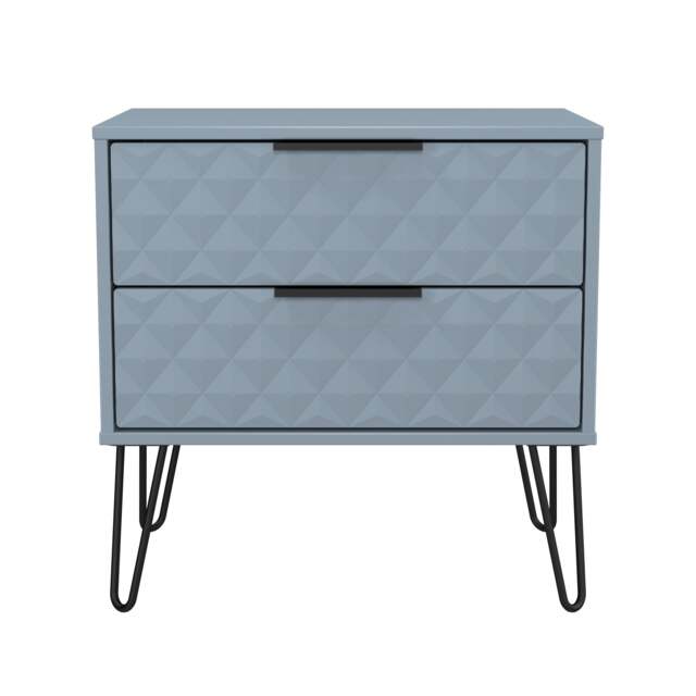 Islay 2 Drawer Wide Bedside Table in Denim Blue (Ready Assembled) Blue Denim Blue