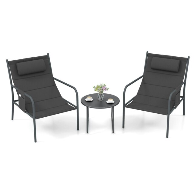 COSTWAY 3 Piece Outdoor Bistro Set Chair & Coffee Table