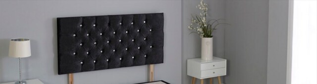 "Black Crush Velvet Chesterfield Crystal Button Headboard Black 6FT Superking 20""inch Headboard"