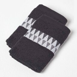 Homescapes Geometric 100% Cotton Face Cloth - Set of 2, Black
