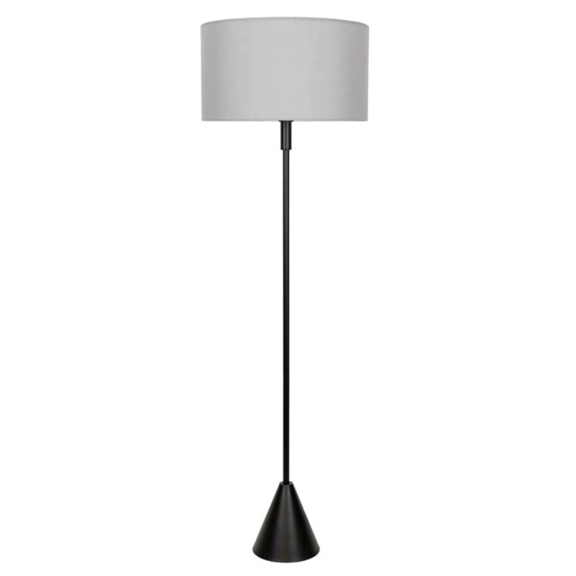 ValueLights Mitch Grey Shade Black Wood Stem Triangle Floor Lamp and Bulb