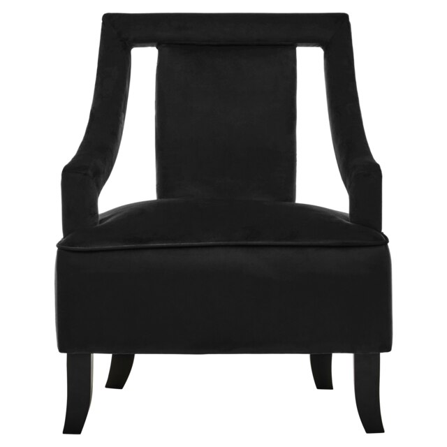 Interiors by Premier Black Velvet Accent Chair, Plush Black Velvet Upholstery with Inward-Curving Arms, Wooden-Leg Lounge Chair Black