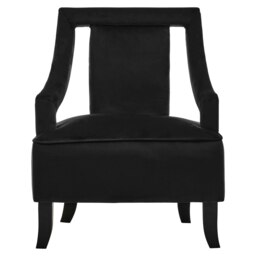 Orsina Black Velvet Accent Chair, Plush Black Velvet Upholstery with Inward-Curving Arms, Wooden-Leg Lounge Chair