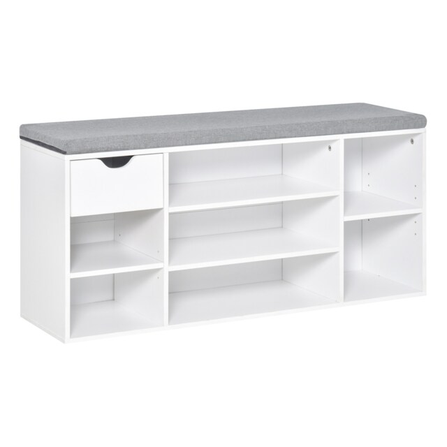 HOMCOM Shoe Storage Cabinet Bench w/ Cushion Adjustable Shelves White White White