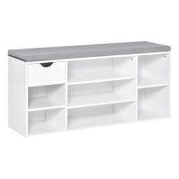 HOMCOM Shoe Storage Cabinet Bench w/ Cushion Adjustable Shelves White
