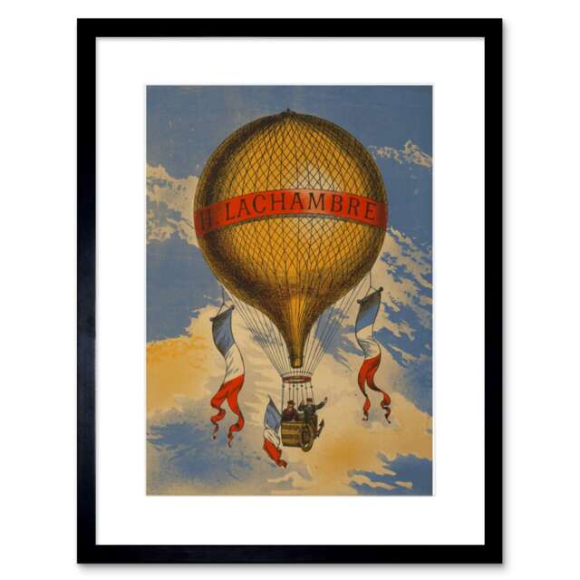 "Henri Lachambre Hot Air Balloon Vintage France 9x7"" Black Framed Wall Art Print"