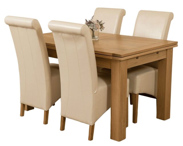 Richmond 140-220cm Oak Extending Dining Table & 4 Montana Leather Chairs Cream Cream