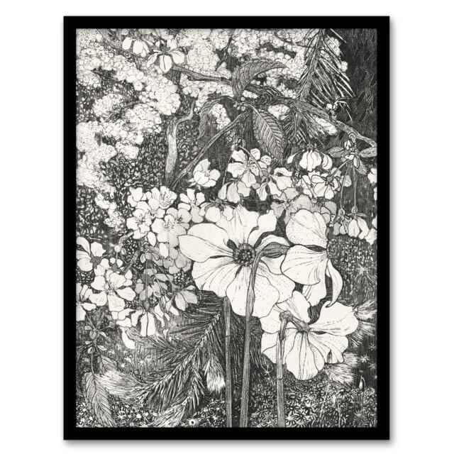 "Spring Flowers Black and White Vintage Framed Wall Art Print van Hoytema 12x16"""