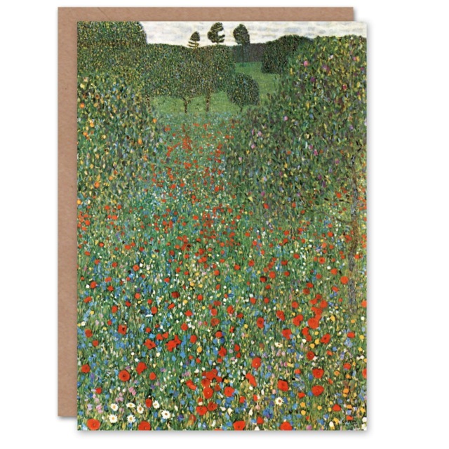 Gustav Klimt Art Card Poppy Field Landscape Painting