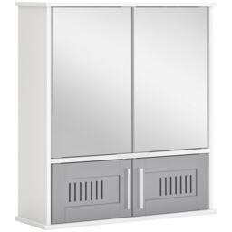 kleankin Bathroom Mirror Cabinet Wall Mount Storage Unit Double Doors, Grey