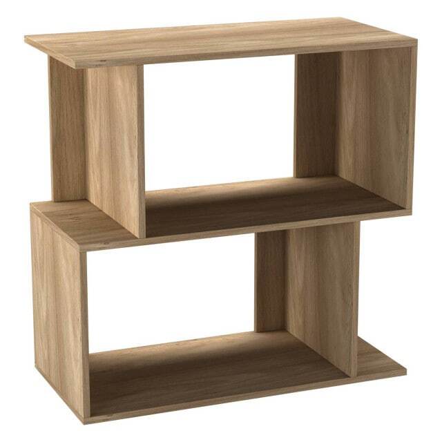 URBNLIVING 2 Tier Offset Bookcase Storage Shelving Unit Brown Oak 60cm Width 1