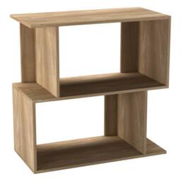 URBNLIVING 2 Tier Offset Bookcase Storage Shelving Unit Brown Oak 60cm Width 1