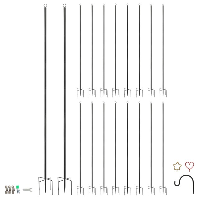 Harbour Housewares Outdoor Festoon Pole with Interchangeable Heads - 0.6-2.5m Tall Heavy-Duty Shepherd Hook Garden Pole Hooks Black Black One Size 18