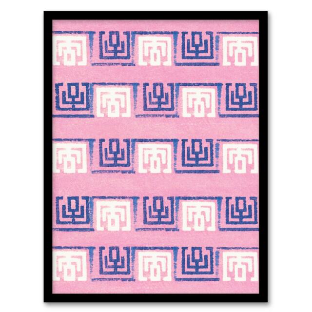 "Pink Blue Geometric Pattern Vintage Japan Framed Wall Art Print Korin 12x16"""