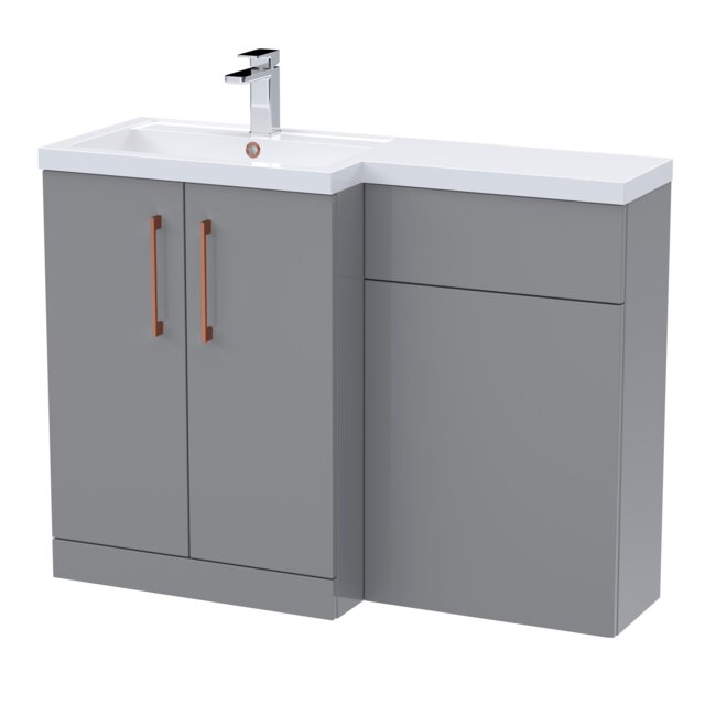 Balterley Left-Hand Bathroom Vanity and WC Unit Combination with Basin, with Handles Grey Satin Grey