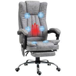 Vinsetto Office Chair with Massage and Heat, Microfibre Reclining Computer Desk Chair with Footrest and Adjustable Height, Swivel Wheels for Home Office, Grey