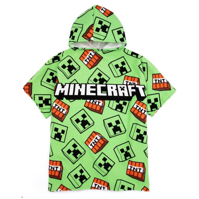 Minecraft Boys Creeper Hooded Towel - Green/Black/White - One Size