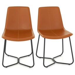 COSTWAY Dining Chair Set of 2 Upholstered Kitchen Side Chair Brown