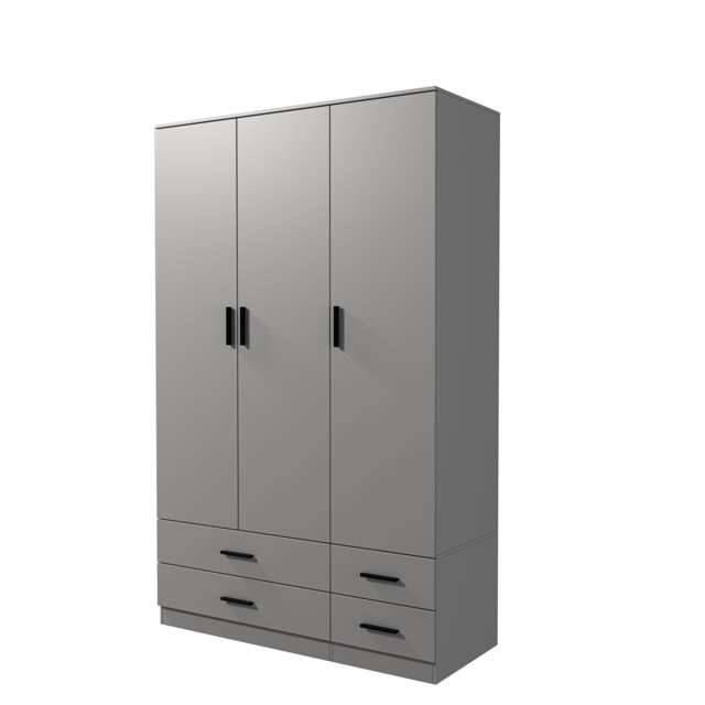 3 Door 4 Drawer Wardrobe With Hanging Rail And Storage Shelf Grey Grey Carcass & Door 1