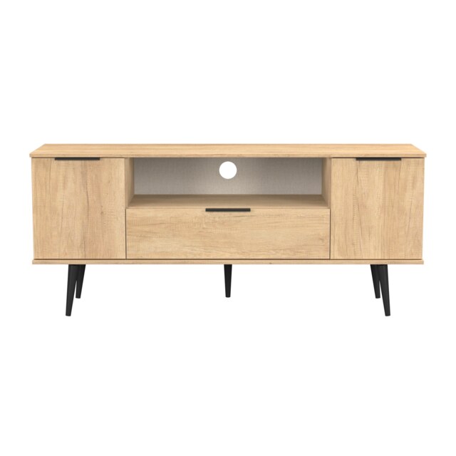 Fuji 2 Door 1 Drawer Wide TV Unit in Nebraska Oak (Ready Assembled) Brown Nebraska Oak