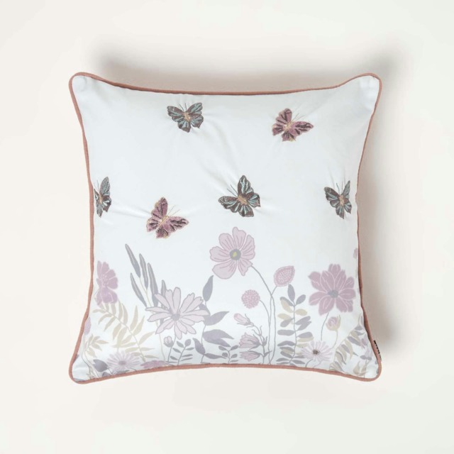 Homescapes Pink Embroidered Butterfly Filled Cushion - 45 x 45 cm Pink 45 x 45 cm 1