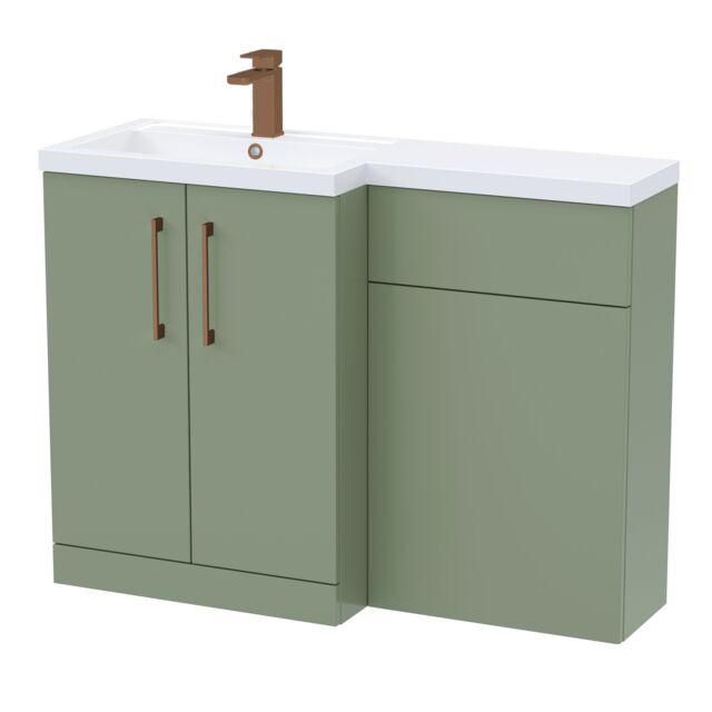 Balterley Left-Hand Bathroom Vanity and WC Unit Combination with Basin, with Handles Green Satin Green