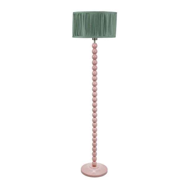 ValueLights Bobbins Rose Floor Lamp Ruched Pleat Green Shade