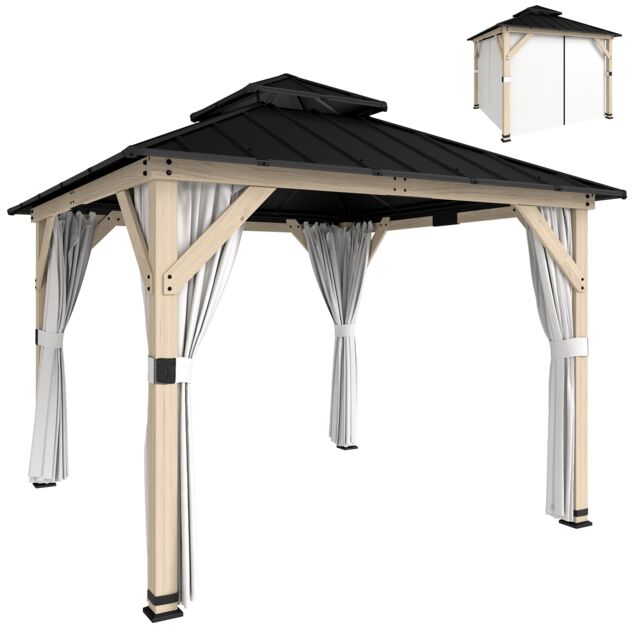 Outsunny 3 x 3 m Hardtop Gazebo, Double Roof Garden Gazebo, Light Grey Grey Light Grey 305 x 305 x 285 cm