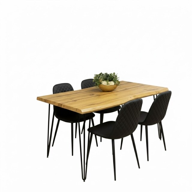 Dining Table Set and 4 Black Faux Leather Chairs Kitchen Dining Furniture