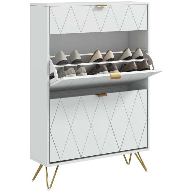 HOMCOM Narrow Shoe Cabinet, Slim Shoe Storage Cabinet with Adjustable Shelves for 12 Pairs of Shoes, White