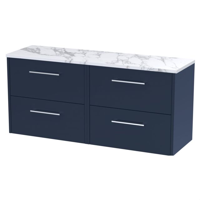 Balterley Winshill Contemporary 4 Drawer Wall Hung Vanity Unit with Laminate Worktop, Dark Blue, 1200mm